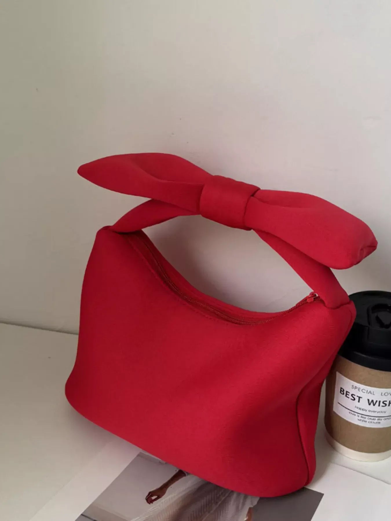 Solid Color Bow Handbag Red / ONESIZE The Nichole Collection