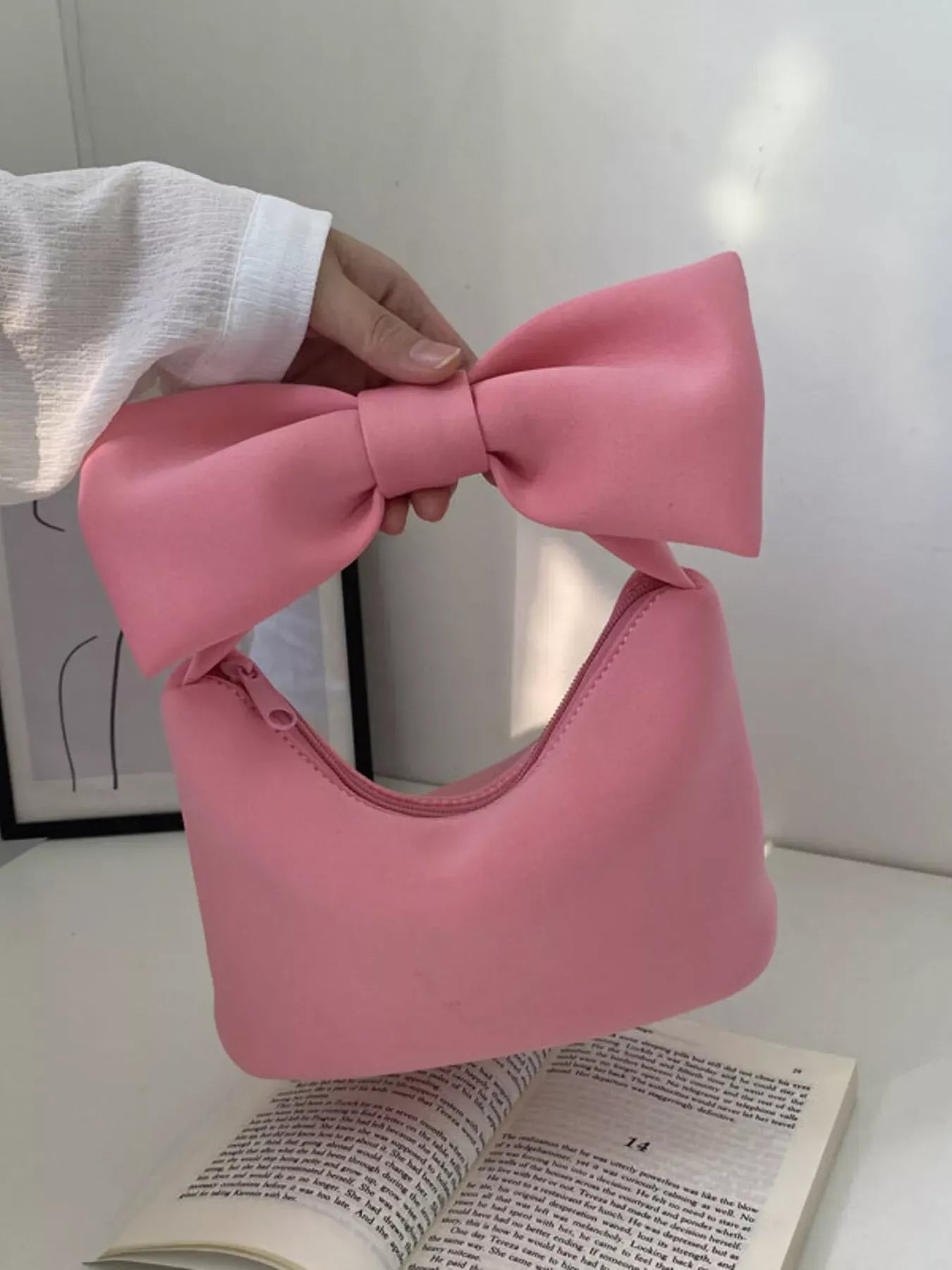 Solid Color Bow Handbag Pink / ONESIZE The Nichole Collection