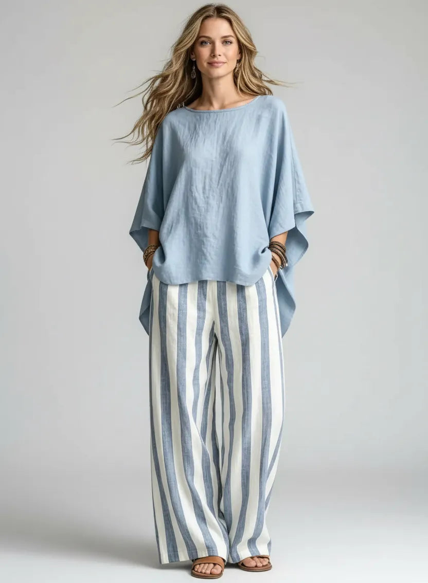 Solid Color Two-Piece Top & Pants Set Sky Blue / S The Nichole Collection - Official Site