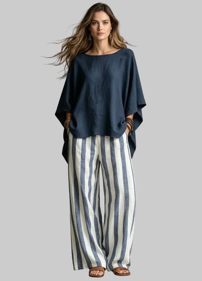 Solid Color Two-Piece Top & Pants Set Navy Blue / S The Nichole Collection - Official Site