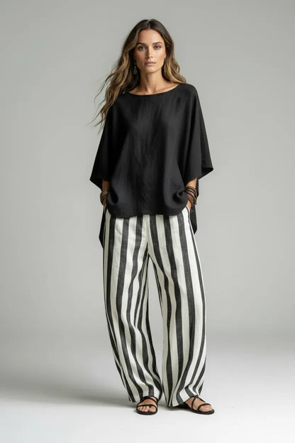 Solid Color Two-Piece Top & Pants Set Black / S The Nichole Collection - Official Site