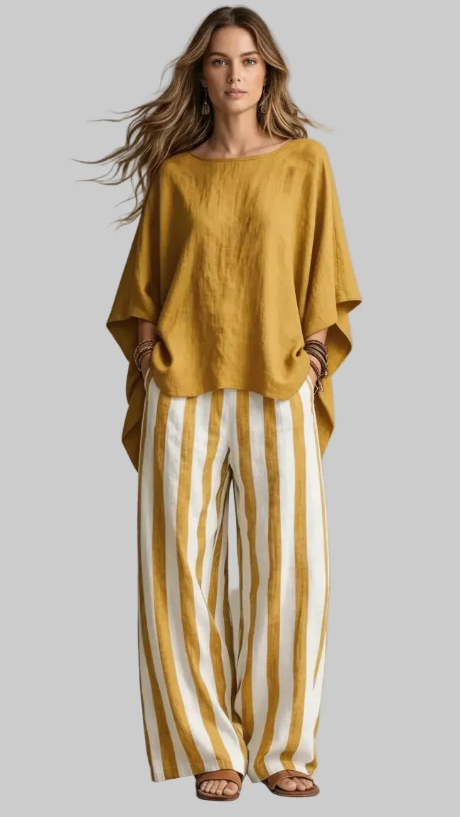 Solid Color Two-Piece Top & Pants Set Earthy Yellow / S The Nichole Collection - Official Site
