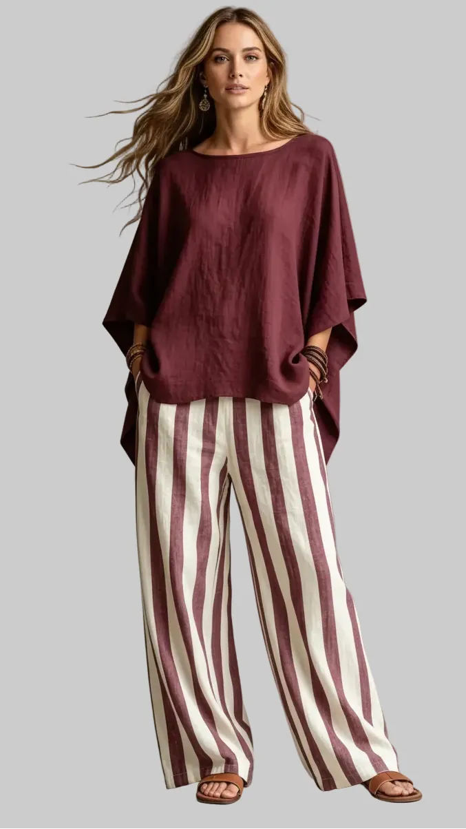 Solid Color Two-Piece Top & Pants Set Burgundy / S The Nichole Collection - Official Site