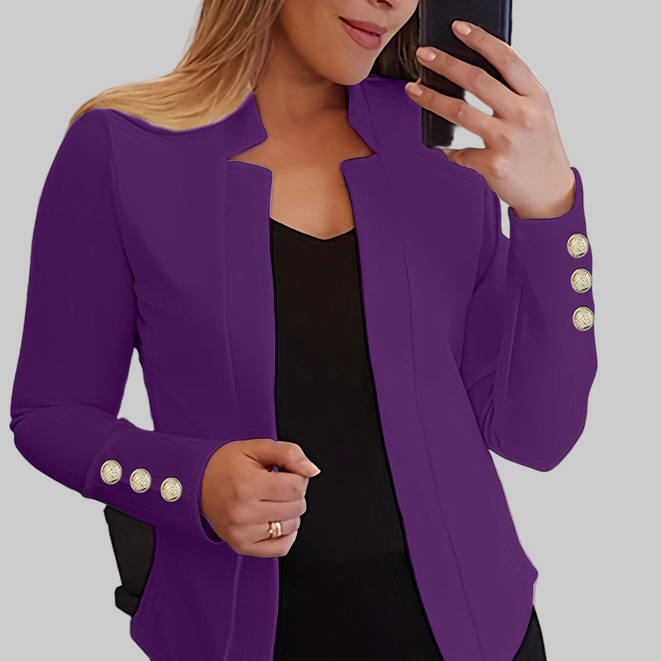 Solid Open Front Women’s Blazer – Casual Long Sleeve Button Blazer for Work & Office Blazers The Nichole Collection
