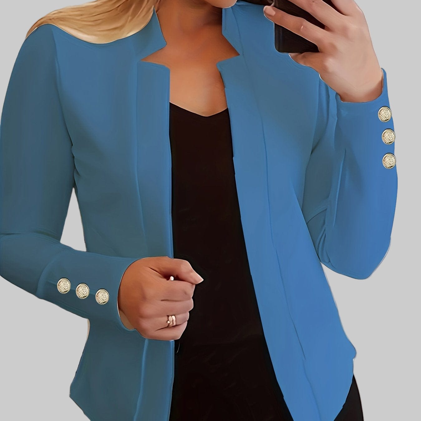 Solid Open Front Women’s Blazer – Casual Long Sleeve Button Blazer for Work & Office Blazers The Nichole Collection