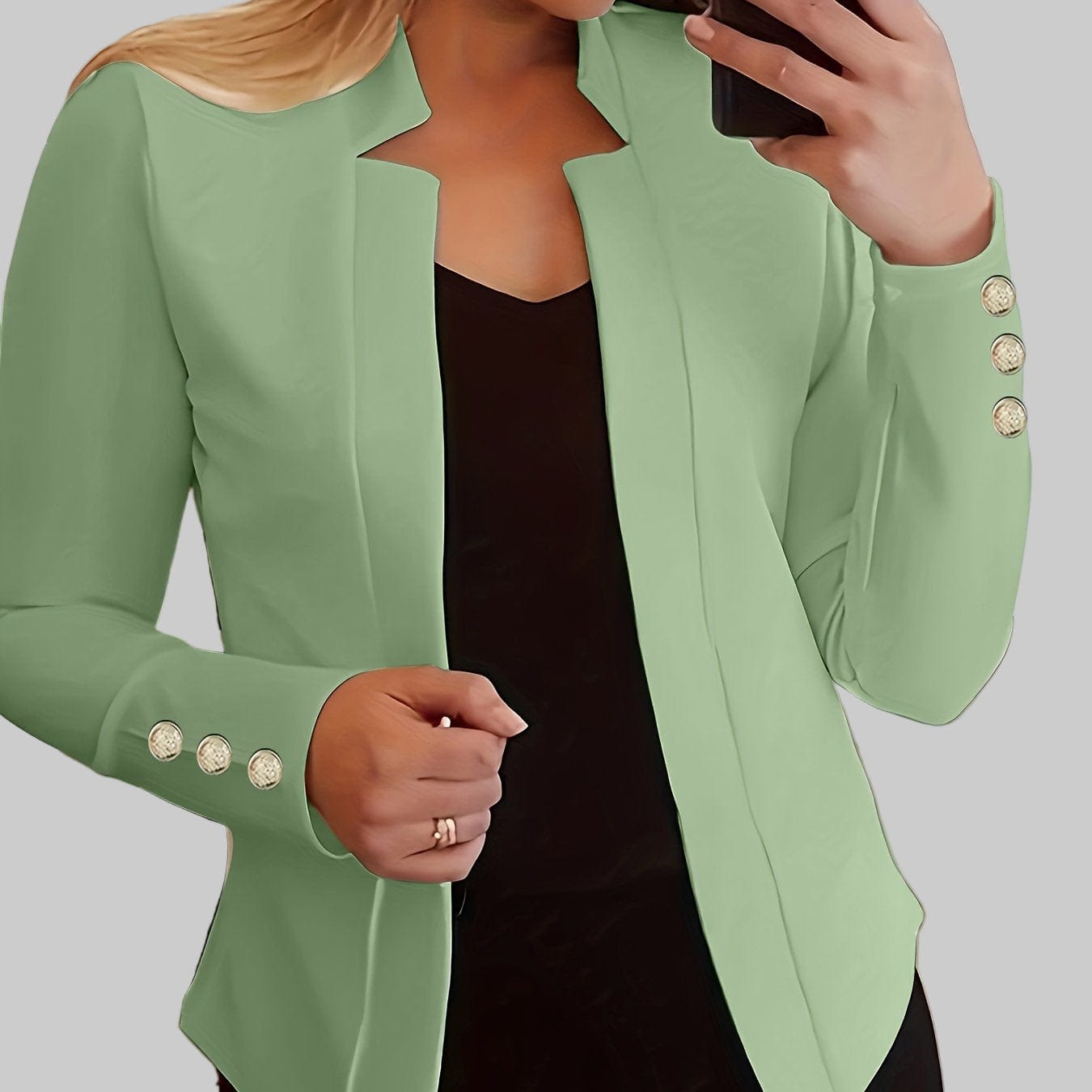 Solid Open Front Women’s Blazer – Casual Long Sleeve Button Blazer for Work & Office Blazers The Nichole Collection