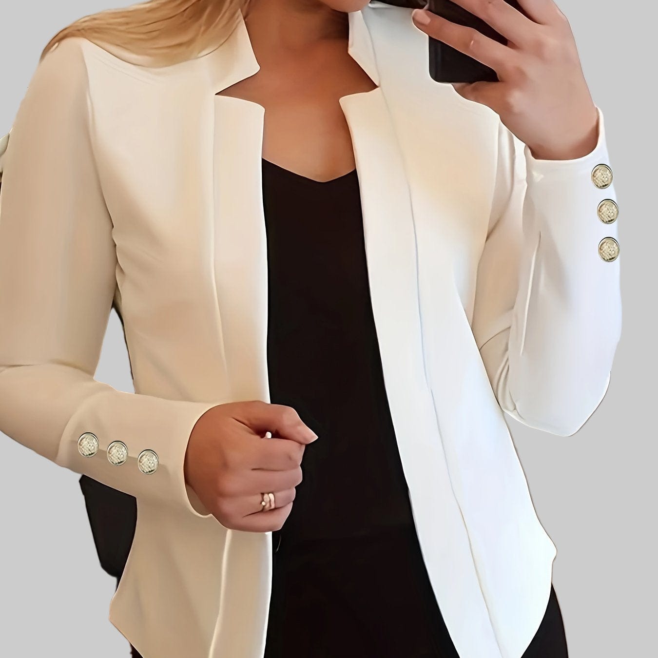 Solid Open Front Women’s Blazer – Casual Long Sleeve Button Blazer for Work & Office Blazers White / S The Nichole Collection