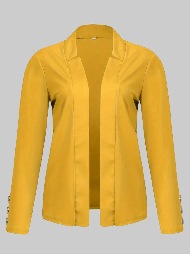 Solid Open Front Women’s Blazer – Casual Long Sleeve Button Blazer for Work & Office Blazers Yellow / S The Nichole Collection