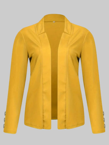 Solid Open Front Women’s Blazer – Casual Long Sleeve Button Blazer for Work & Office Blazers Yellow / S The Nichole Collection