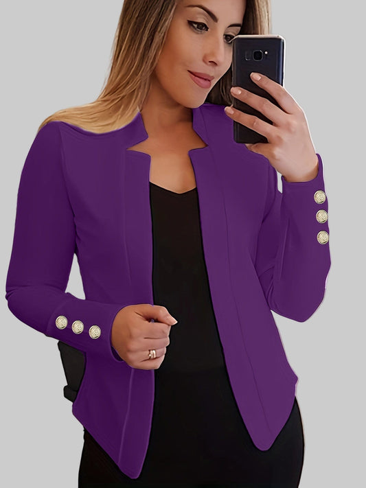 Solid Open Front Women’s Blazer – Casual Long Sleeve Button Blazer for Work & Office Blazers The Nichole Collection