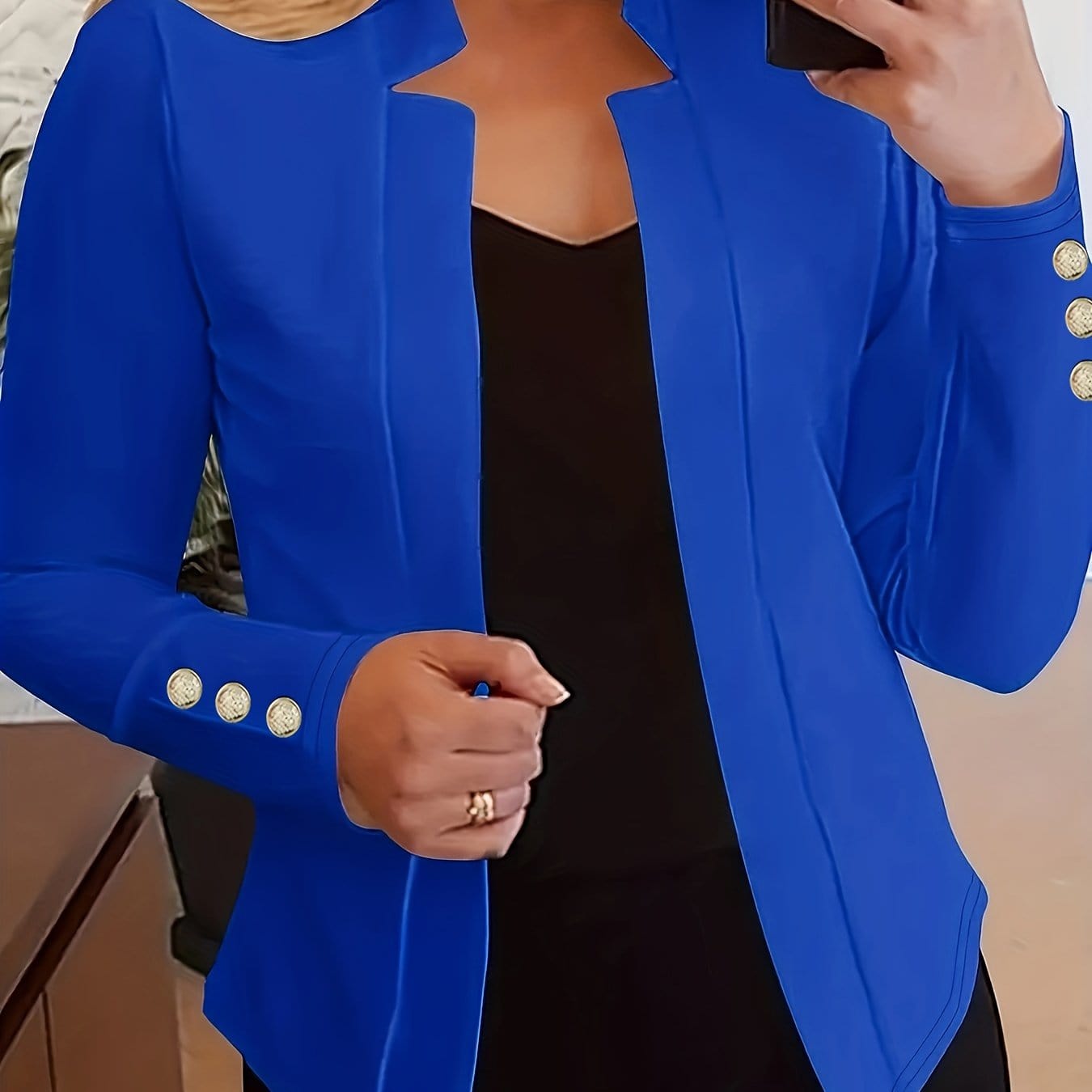 Solid Open Front Women’s Blazer – Casual Long Sleeve Button Blazer for Work & Office Blazers Blue / S The Nichole Collection