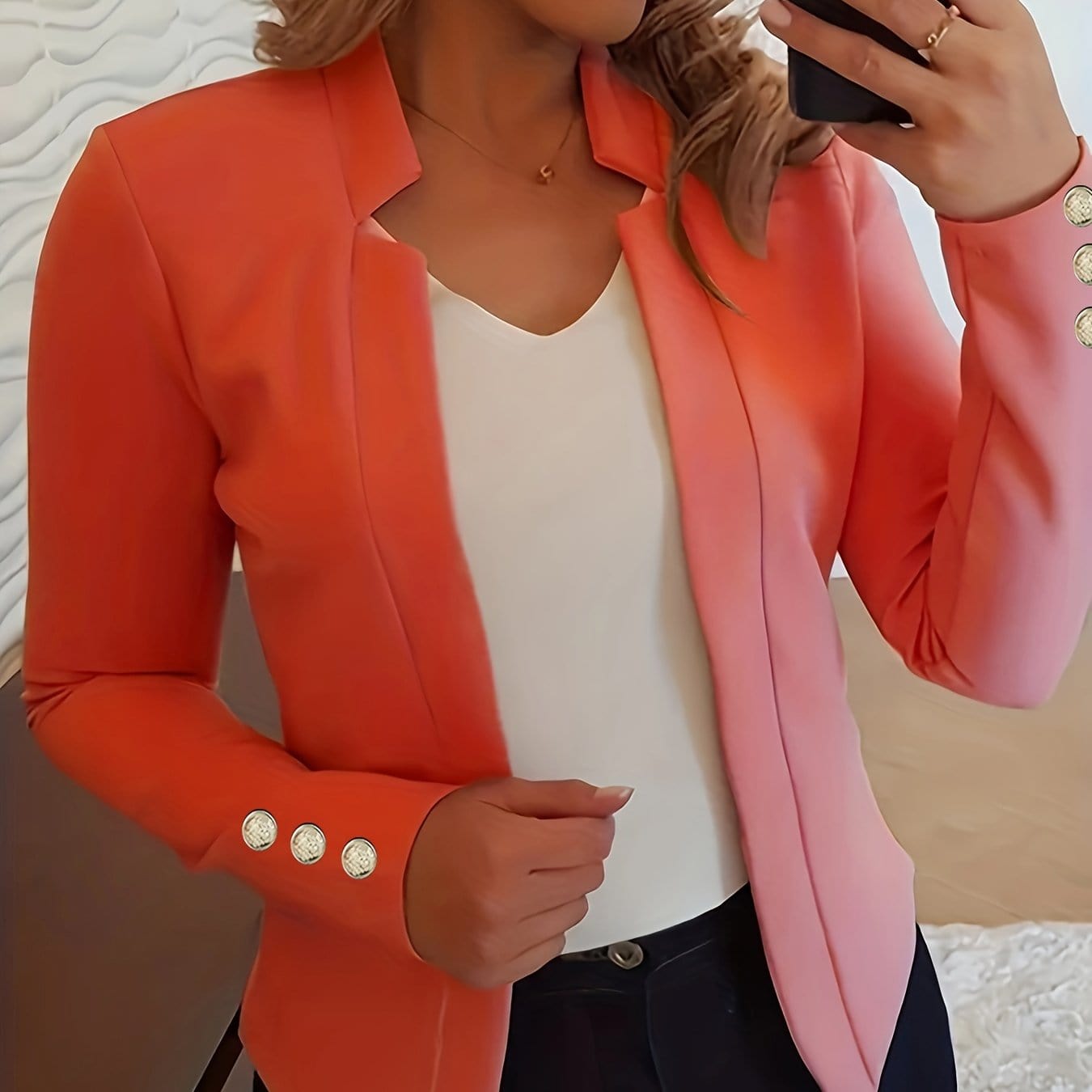 Solid Open Front Women’s Blazer – Casual Long Sleeve Button Blazer for Work & Office Blazers Tangerine Red Color / S The Nichole Collection