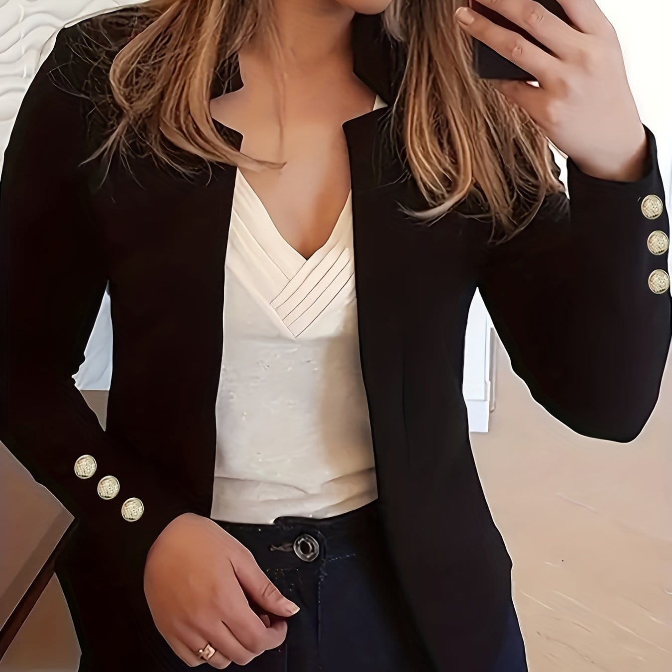Solid Open Front Women’s Blazer – Casual Long Sleeve Button Blazer for Work & Office Blazers Black / S The Nichole Collection