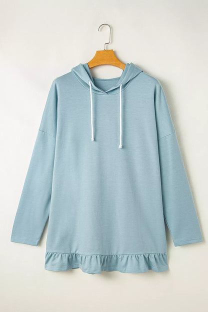 Solid Ruffled Hem Loose Fit Tunic Hoodie The Nichole Collection - Official Site