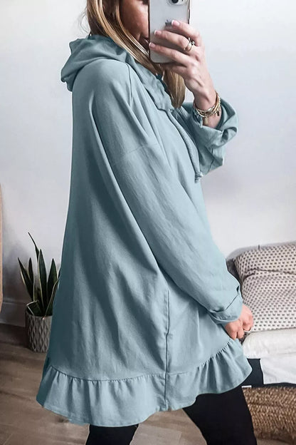 Solid Ruffled Hem Loose Fit Tunic Hoodie The Nichole Collection - Official Site