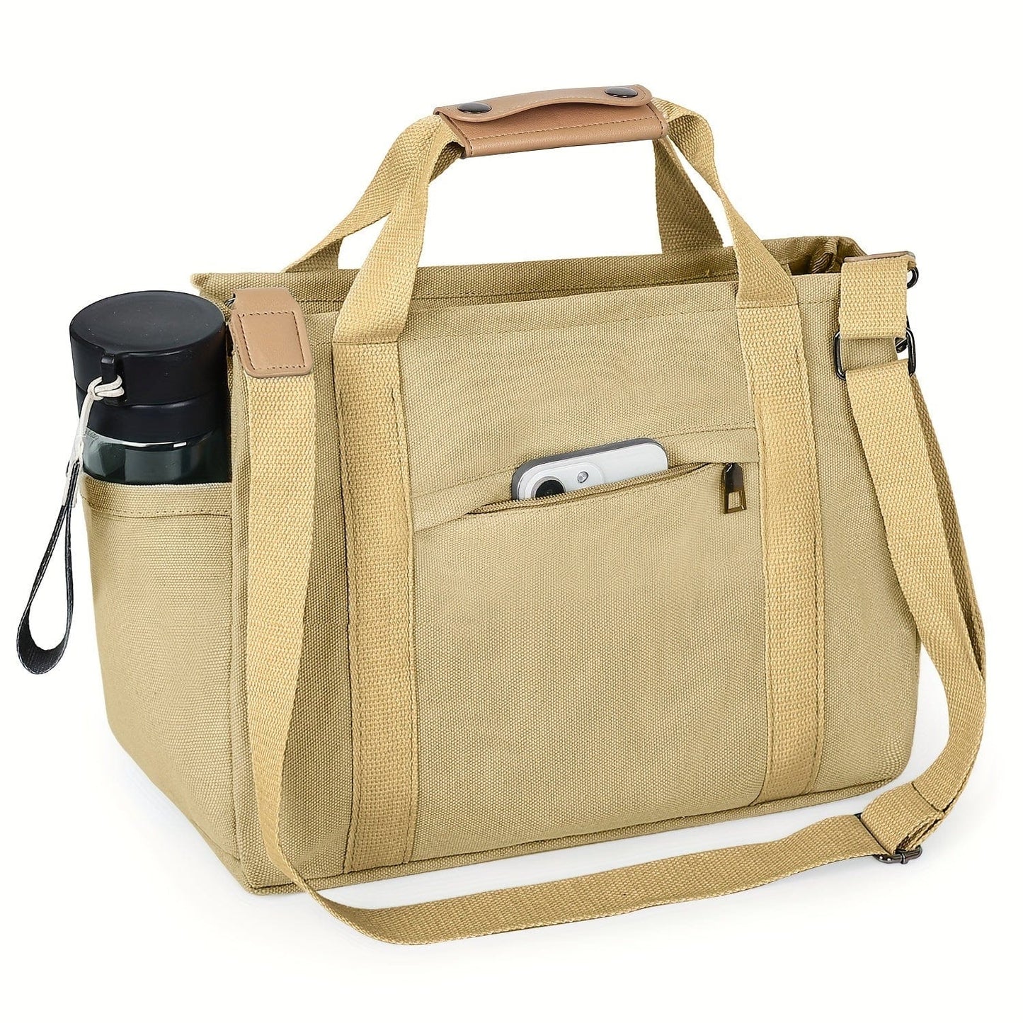 Spacious Multi-Pocket Tote Bag for Women – Work & Travel Handbag with Adjustable Crossbody Strap Khaki / Small Size The Nichole Collection