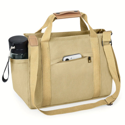 Spacious Multi-Pocket Tote Bag for Women – Work & Travel Handbag with Adjustable Crossbody Strap Khaki / Small Size The Nichole Collection