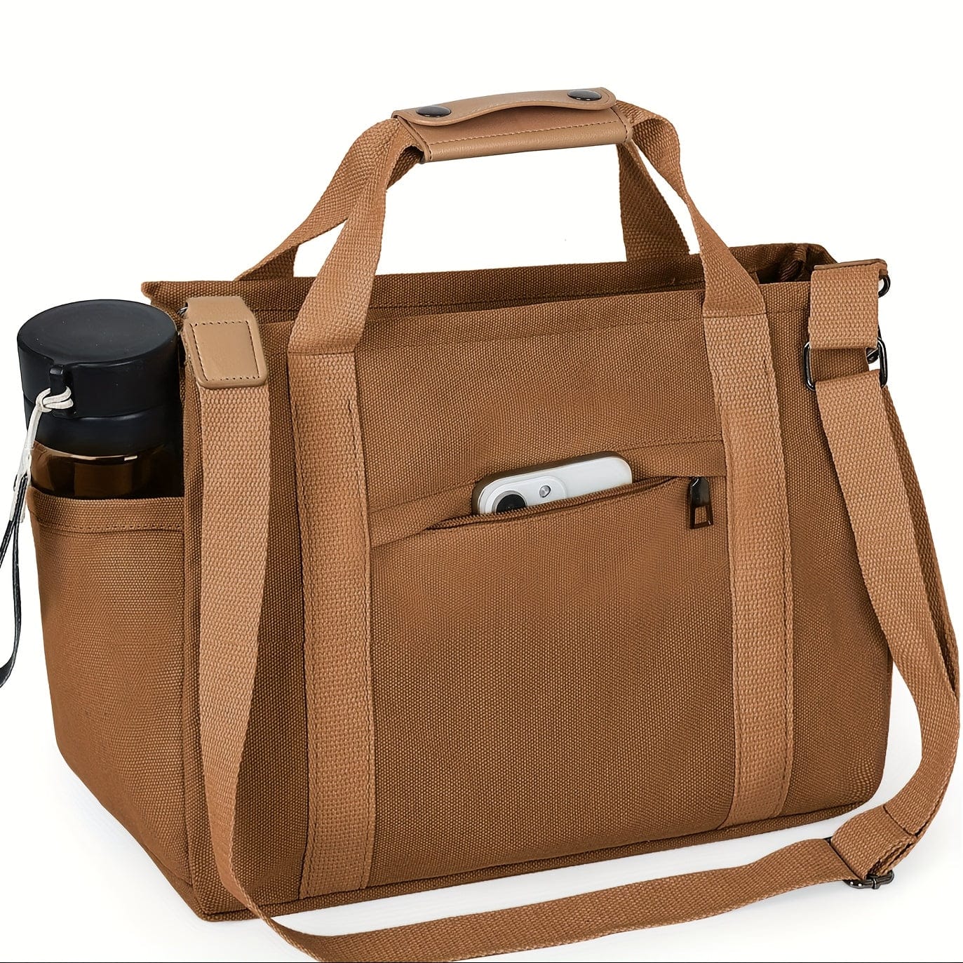 Spacious Multi-Pocket Tote Bag for Women – Work & Travel Handbag with Adjustable Crossbody Strap Brown / Small Size The Nichole Collection