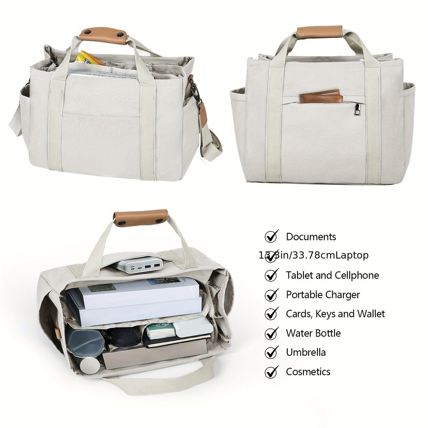 Spacious Multi-Pocket Tote Bag for Women – Work & Travel Handbag with Adjustable Crossbody Strap The Nichole Collection