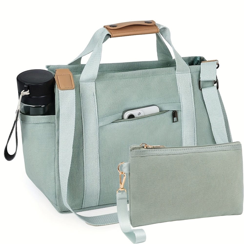 Spacious Multi-Pocket Tote Bag for Women – Work & Travel Handbag with Adjustable Crossbody Strap Light Green / Small Size The Nichole Collection