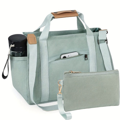 Spacious Multi-Pocket Tote Bag for Women – Work & Travel Handbag with Adjustable Crossbody Strap Light Green / Small Size The Nichole Collection