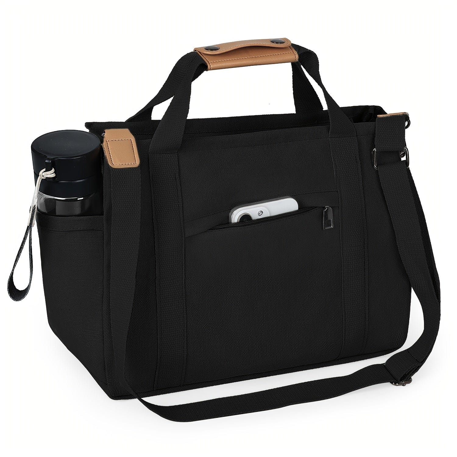 Spacious Multi-Pocket Tote Bag for Women – Work & Travel Handbag with Adjustable Crossbody Strap Black / Small Size The Nichole Collection