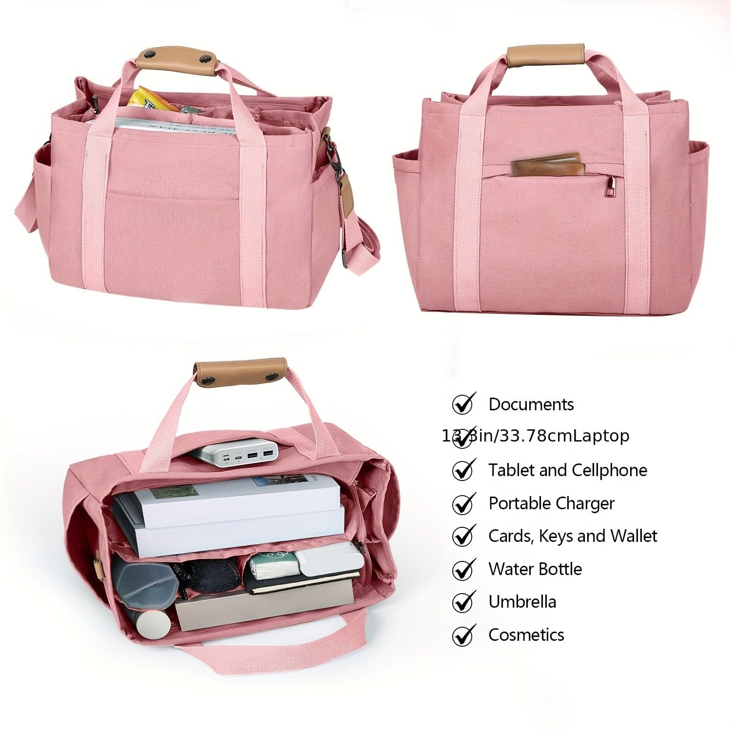 Spacious Multi-Pocket Tote Bag for Women – Work & Travel Handbag with Adjustable Crossbody Strap The Nichole Collection