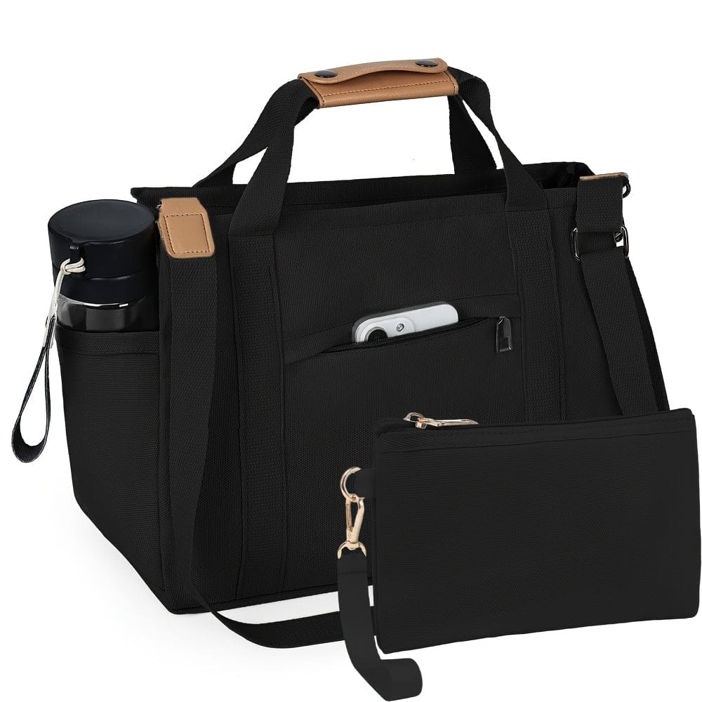 Spacious Multi-Pocket Tote Bag for Women – Work & Travel Handbag with Adjustable Crossbody Strap Dark Black / Small Size The Nichole Collection