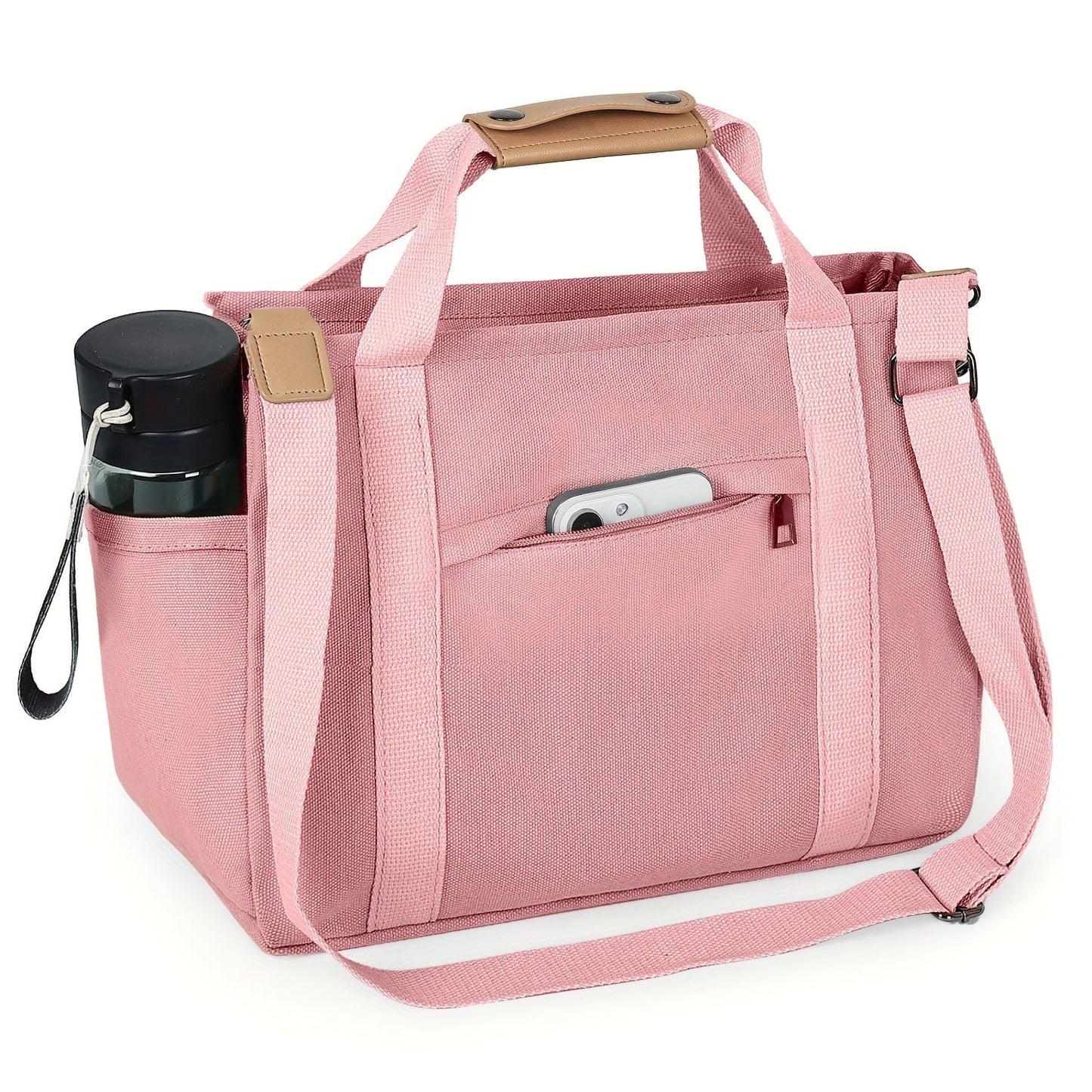 Spacious Multi-Pocket Tote Bag for Women – Work & Travel Handbag with Adjustable Crossbody Strap Pink / Small Size The Nichole Collection