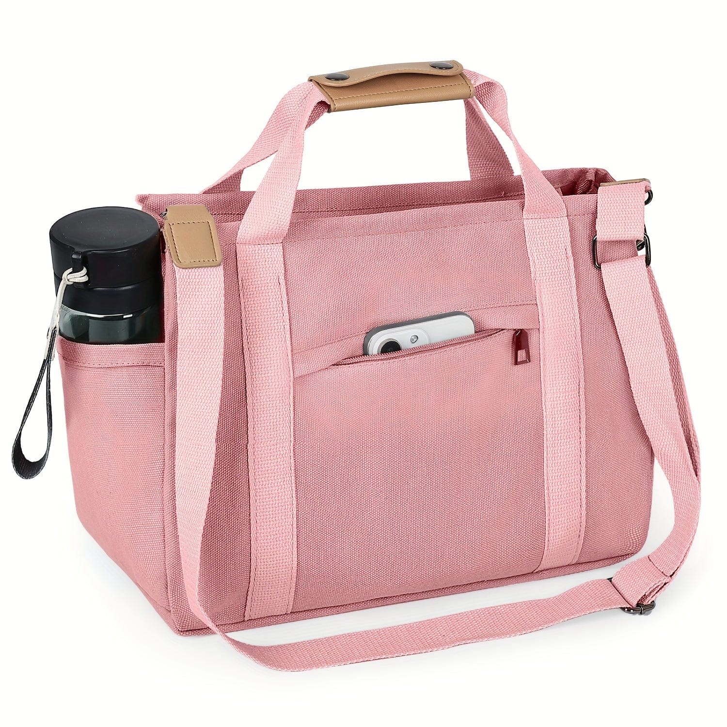 Spacious Multi-Pocket Tote Bag for Women – Work & Travel Handbag with Adjustable Crossbody Strap Pink / Small Size The Nichole Collection