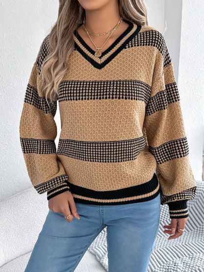 Sporty Contrast Striped V-Neck Sweater Sweaters The Nichole Collection