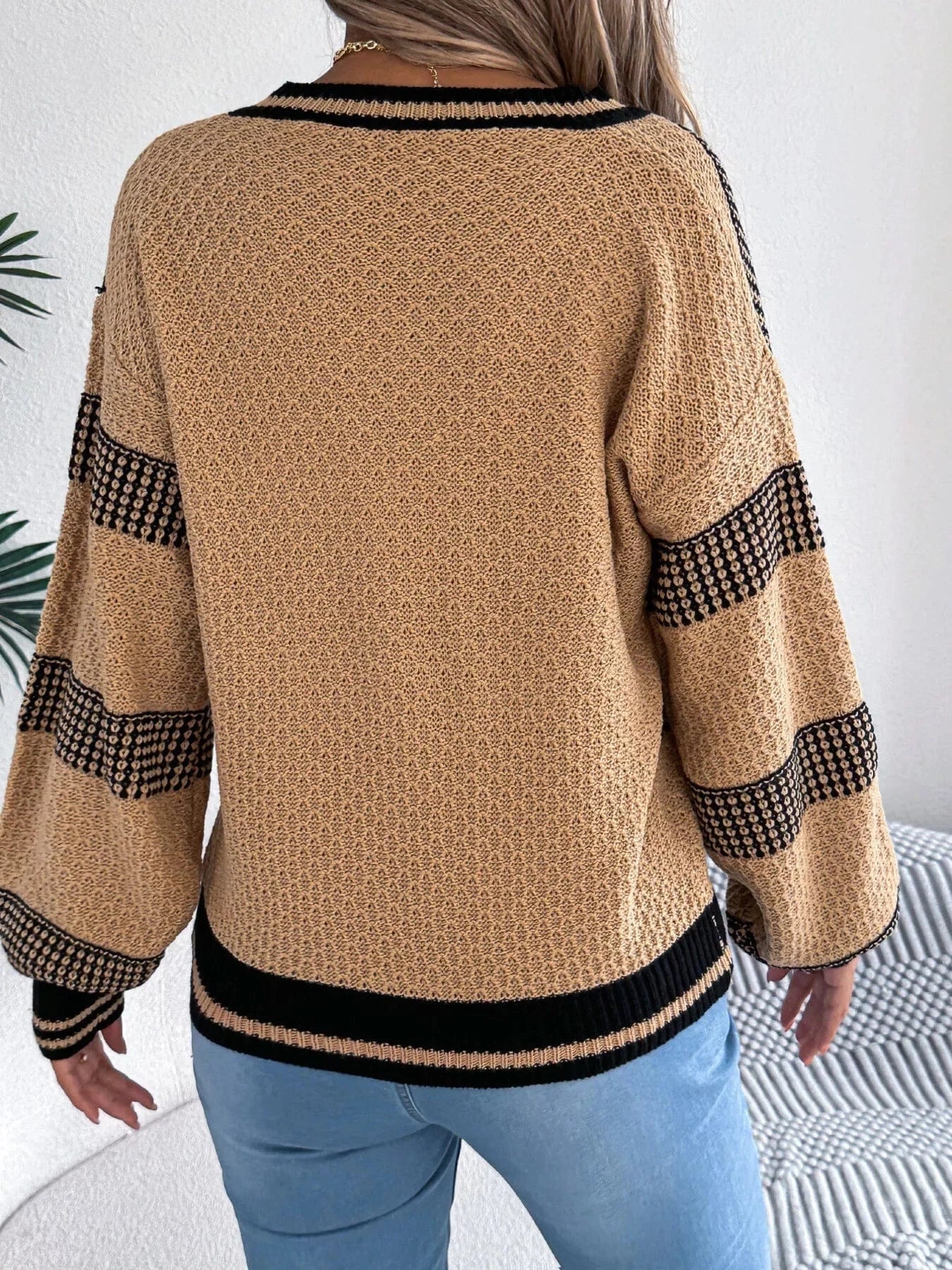 Sporty Contrast Striped V-Neck Sweater Sweaters The Nichole Collection