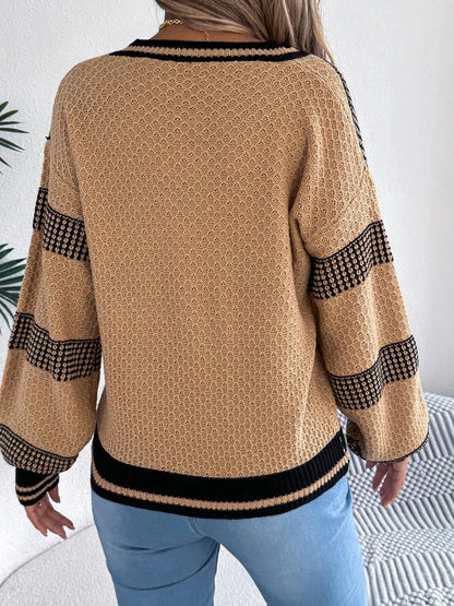 Sporty Contrast Striped V-Neck Sweater Sweaters The Nichole Collection
