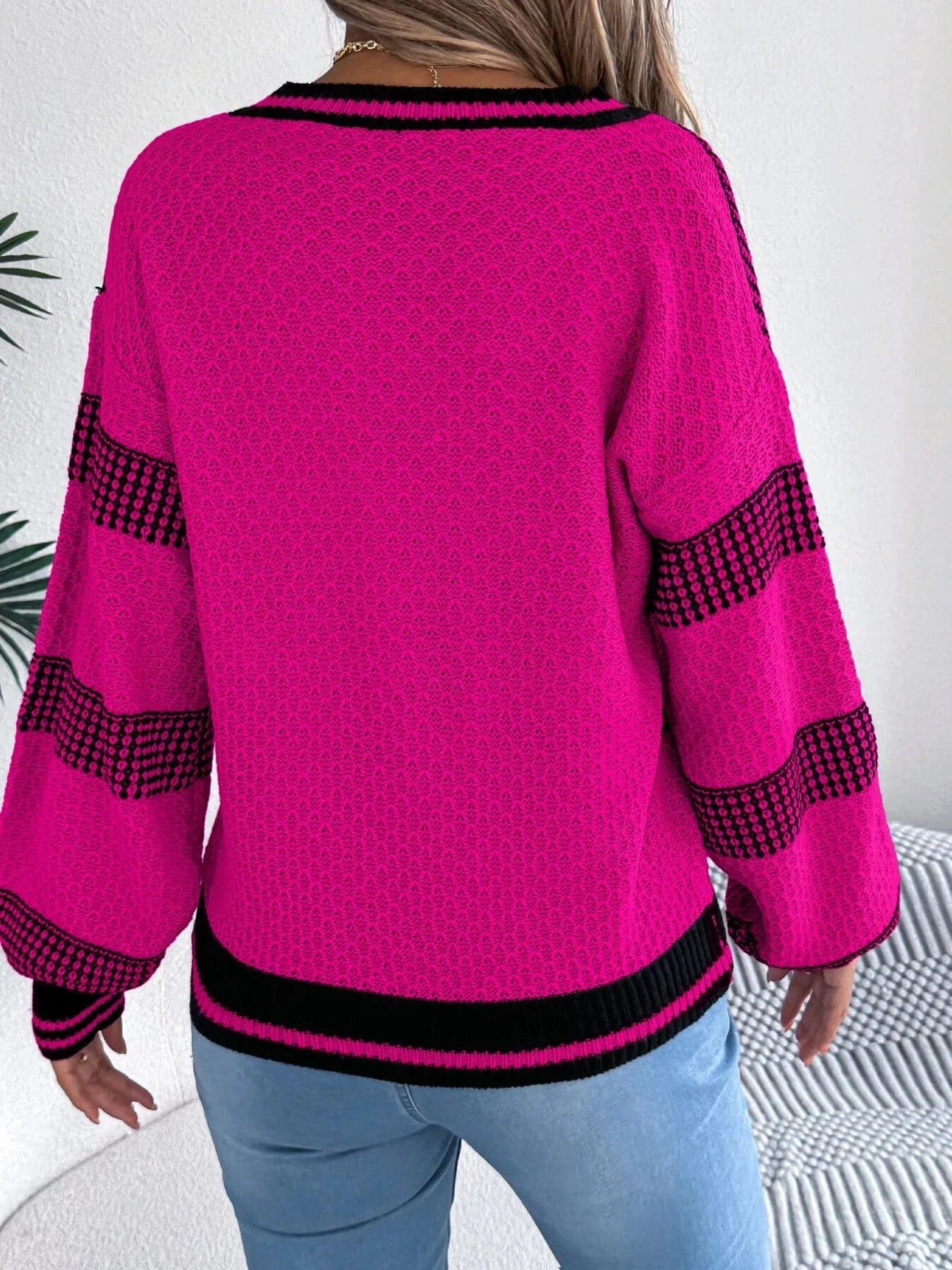 Sporty Contrast Striped V-Neck Sweater Sweaters The Nichole Collection