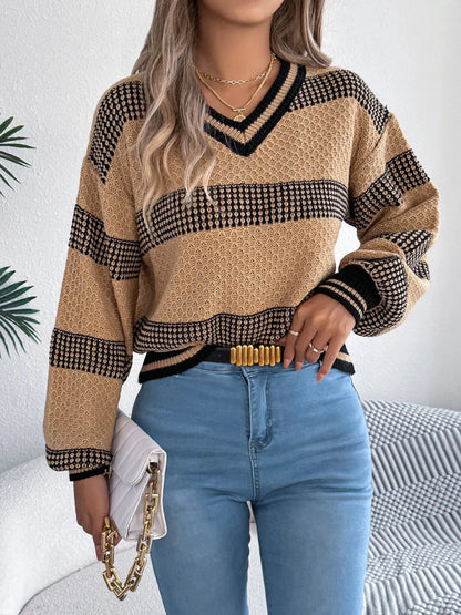 Sporty Contrast Striped V-Neck Sweater Sweaters The Nichole Collection