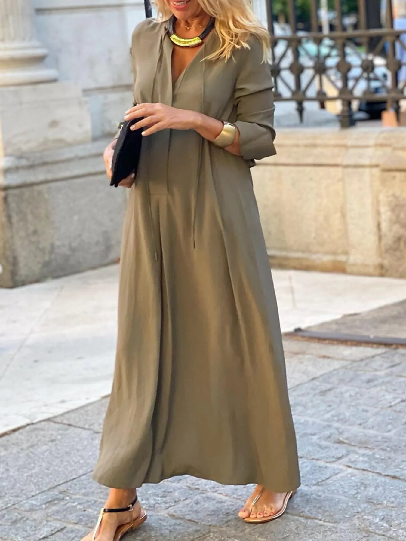 Spring Maxi Shirt Dress Brown / S THE NICHOLE COLLECTION - Official Site