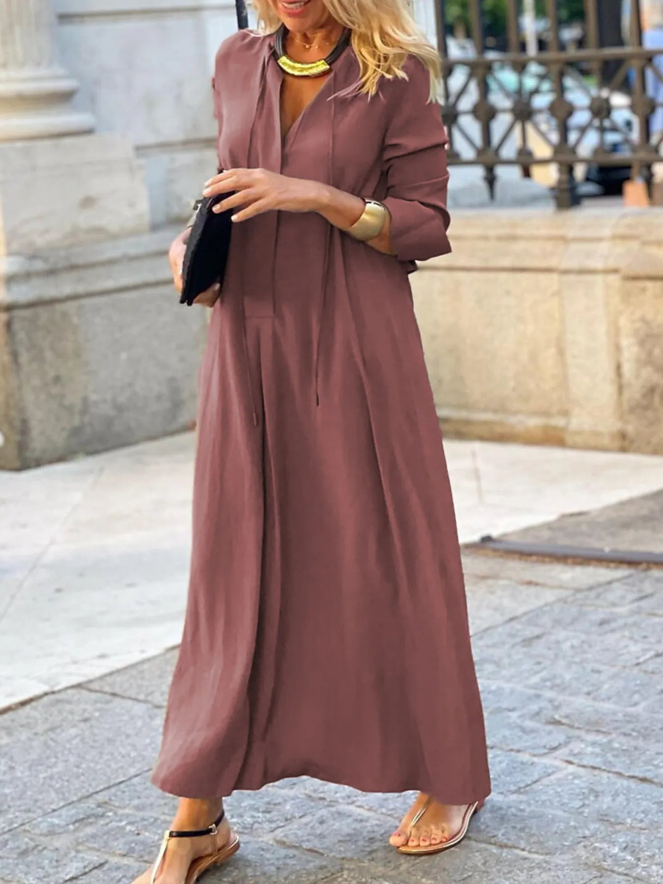 Spring Maxi Shirt Dress Brick Red / S THE NICHOLE COLLECTION - Official Site