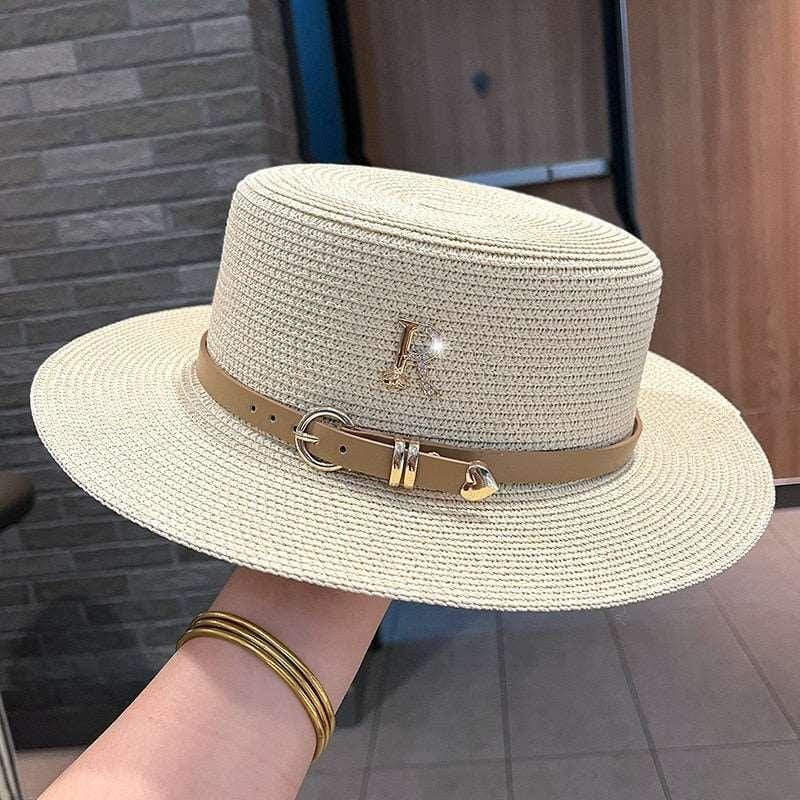 Spring Straw Hat with Letter R Buckle Beige / One Size The Nichole Collection