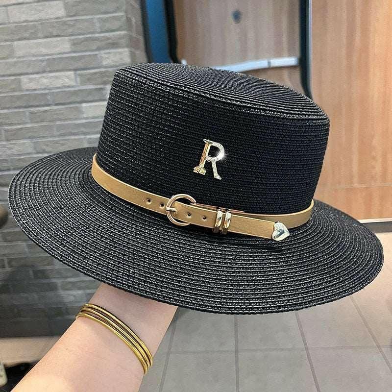 Summer Straw Hat with Front Buckle Black / One Size Hats The Nichole Collection - Official Site