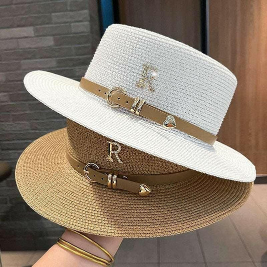 Spring Straw Hat with Letter R Buckle The Nichole Collection