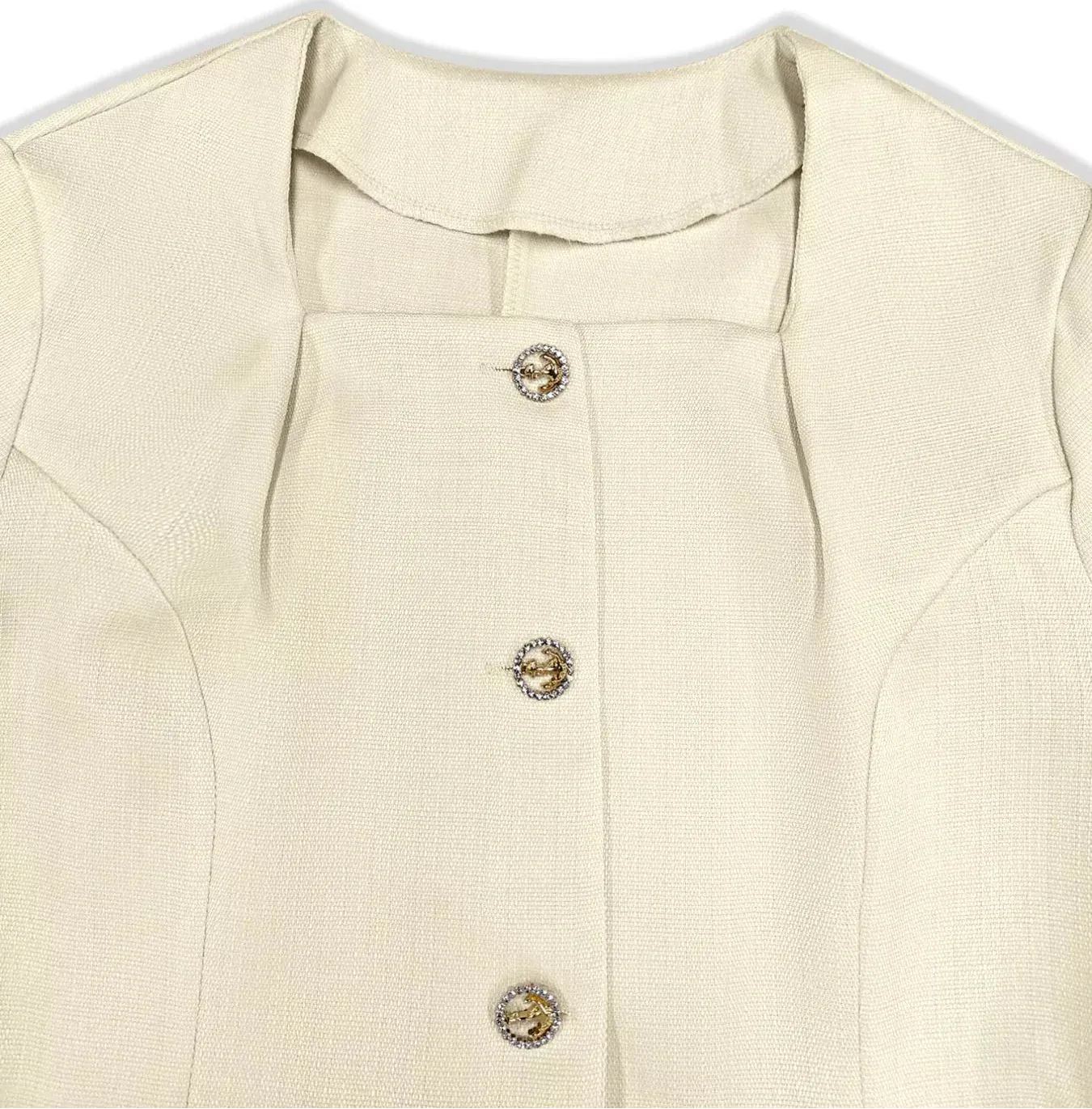 Square Neck Button-Down Fitted Blazer - Cream / S