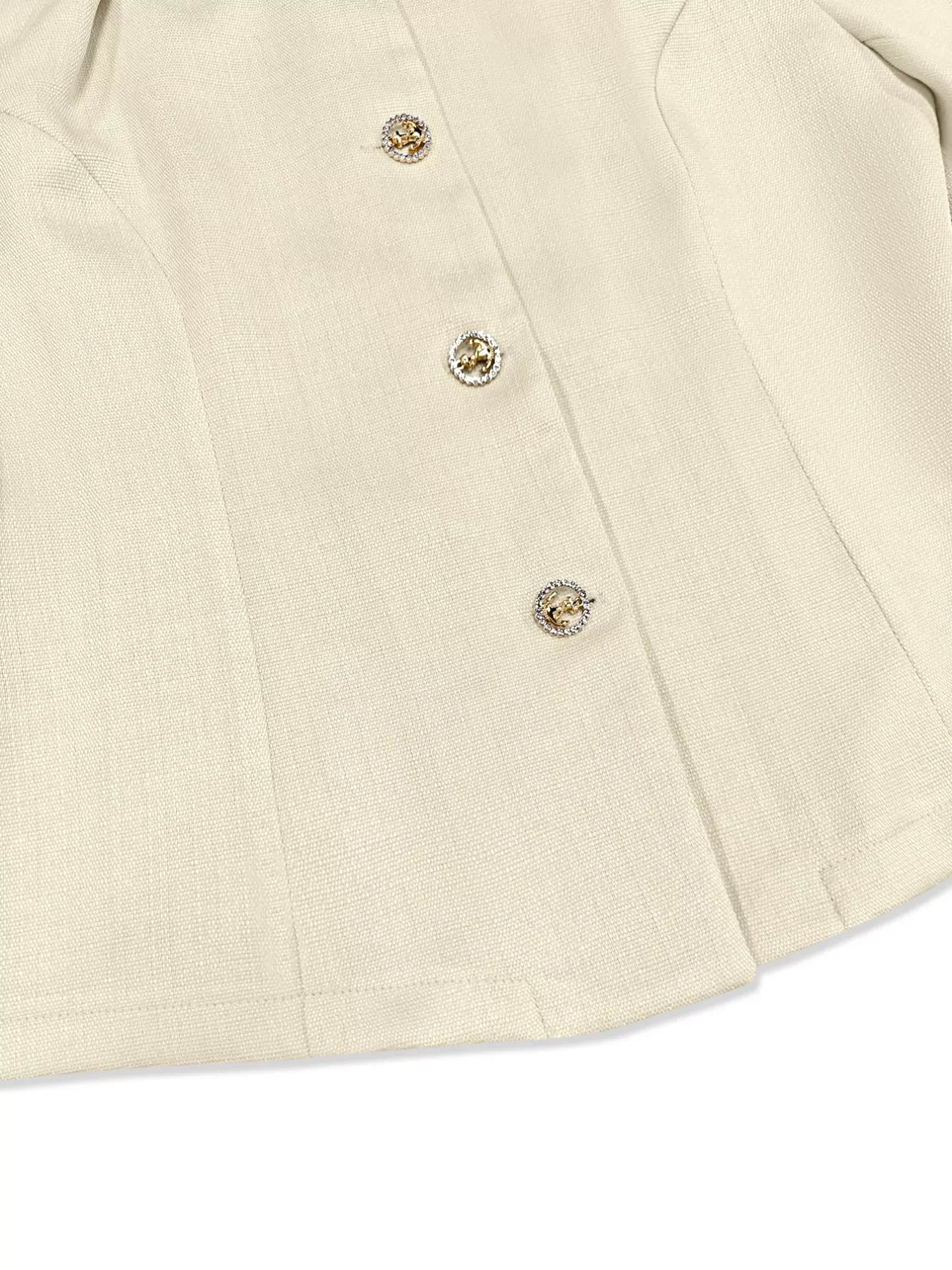Square Neck Button-Down Fitted Blazer - Cream / S