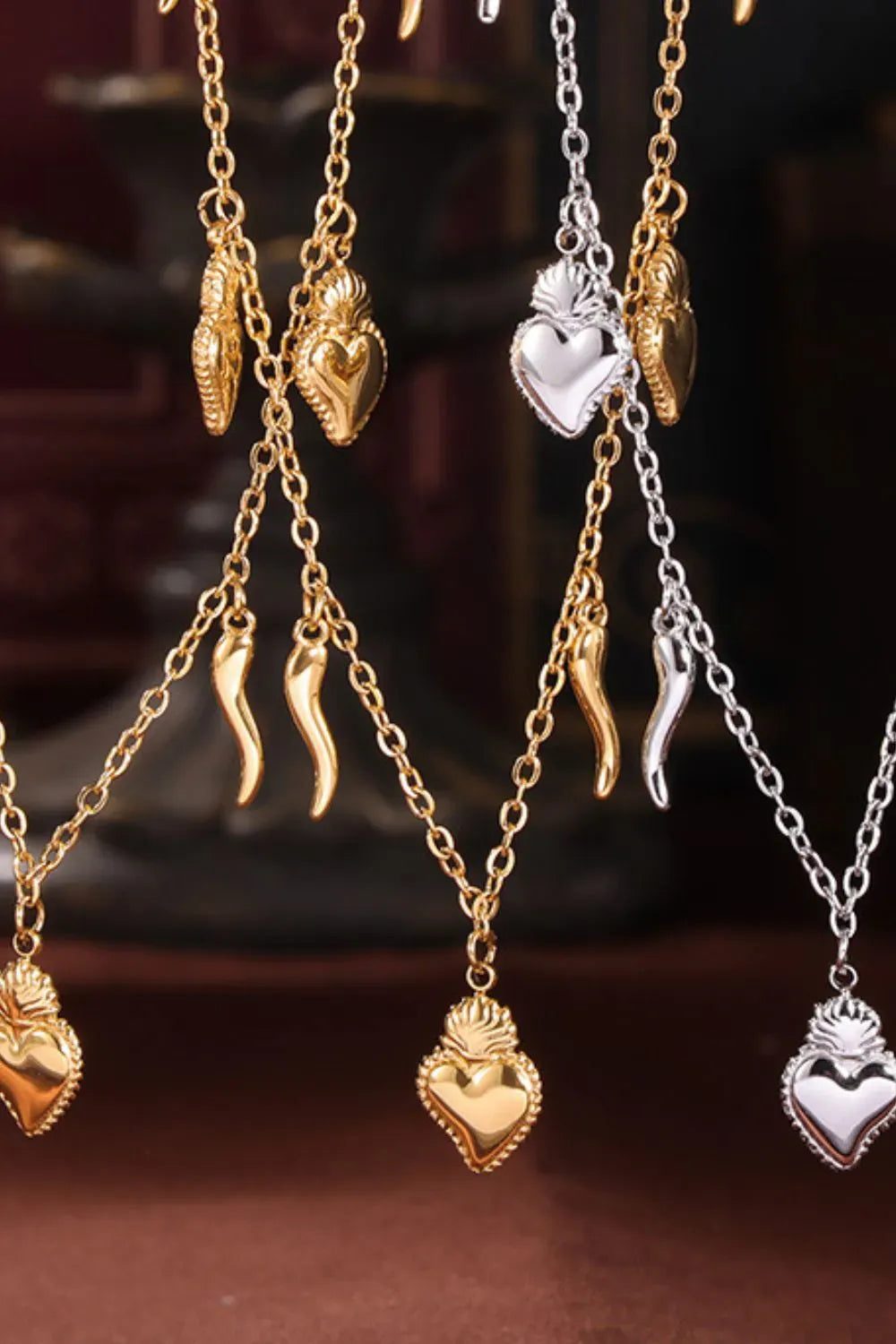 Stainless Steel Heart Charm Bracelet and Necklace Set The Nichole Collection