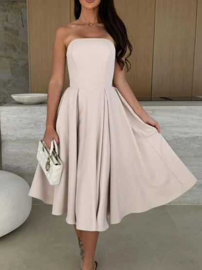 Strapless Midi Dress – Elegant Fit and Flare Dust Storm / S The Nichole Collection