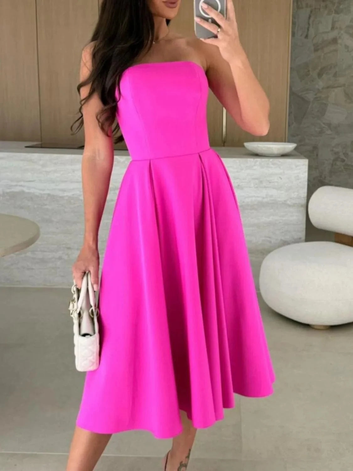 Strapless Midi Dress – Elegant Fit and Flare The Nichole Collection