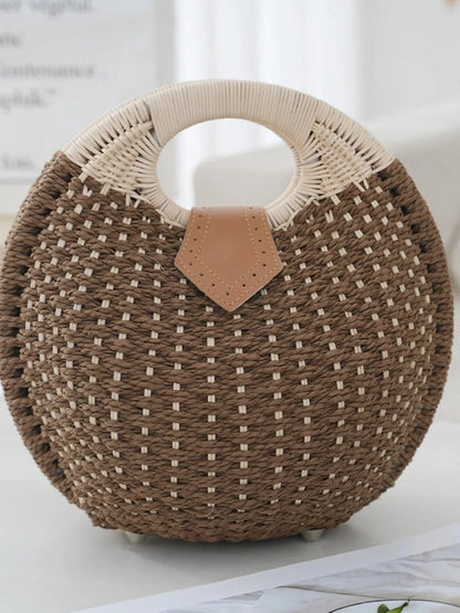 Straw Braided Round Handbag Handbags Brown / One Size The Nichole Collection