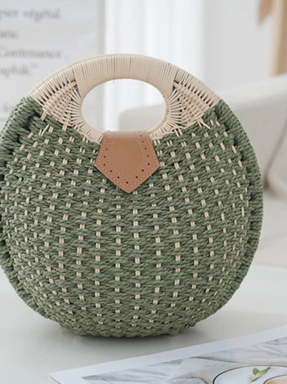 Straw Braided Round Handbag Handbags Green / One Size The Nichole Collection