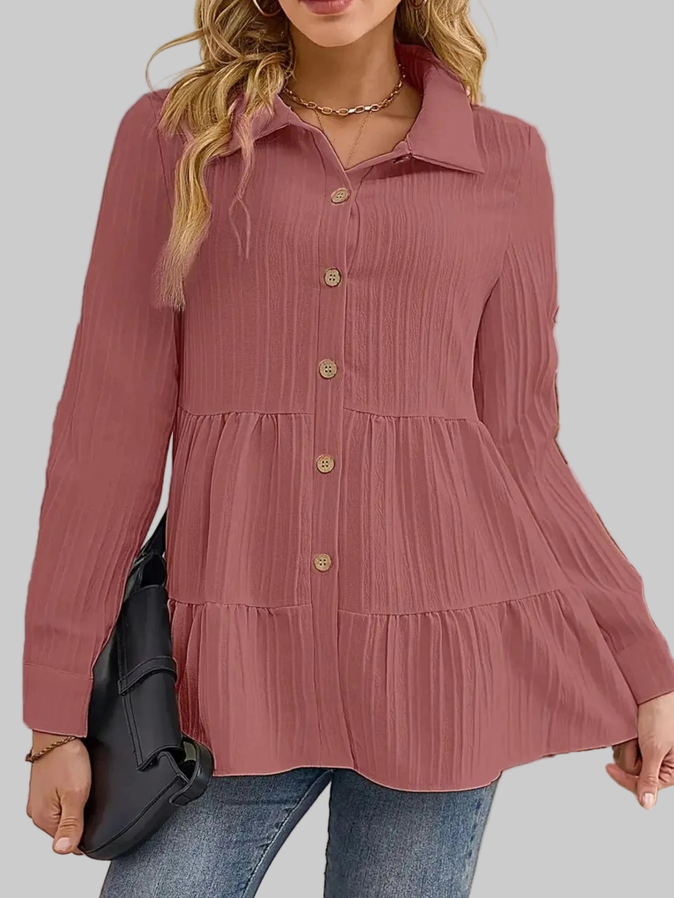 Striped Button-Down Tiered Shirt Shirts & Tops The Nichole Collection