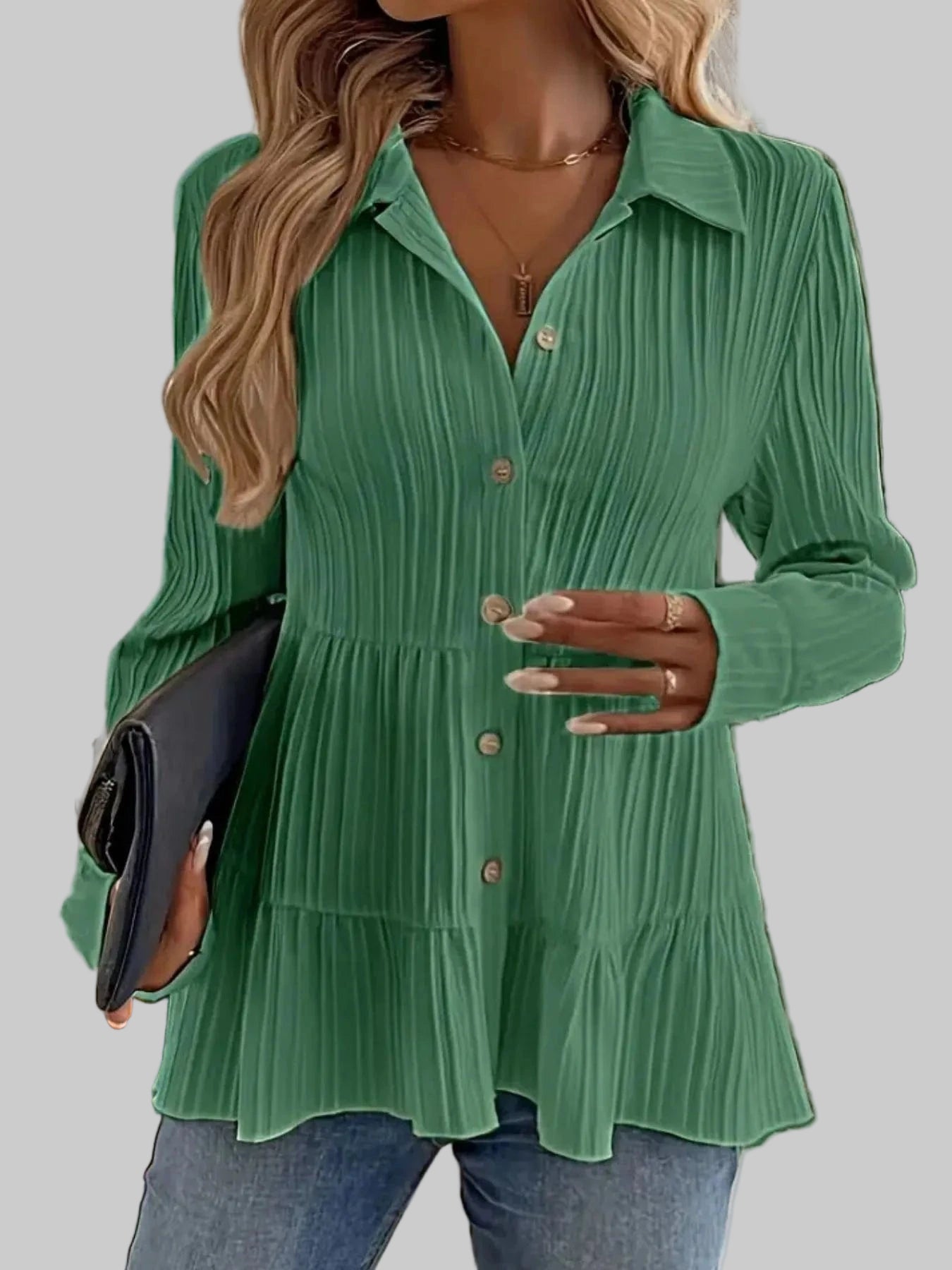 Striped Button-Down Tiered Shirt Shirts & Tops The Nichole Collection