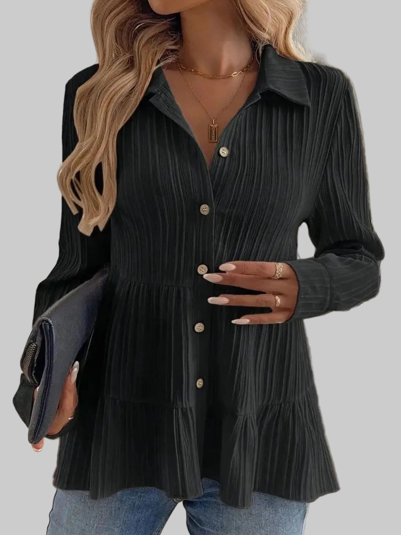 Striped Button-Down Tiered Shirt Shirts & Tops The Nichole Collection